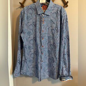 Au Noir paisley floral blue dress shirt with contrasting cuffs quality L